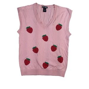 Hot Topic Pink Womens Strawberry Sweater Vest Small Preppy Academia Y2K Clueless